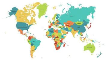 de colores mundo mapa. político mapas, vistoso mundo países y país nombres vector ilustración