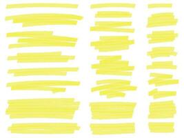 Highlight marker lines. Yellow text highlighter markers strokes, highlights marking vector set