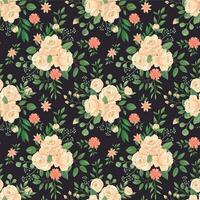 Rose flowers pattern. Roses black print, flower buds and floral seamless vector dark background illustration