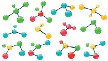 Ciencias laboratorio moléculas. vitamina molécula, químico molecular estructura y color moléculas modelos 3d vector conjunto