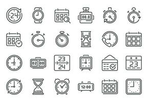 Outline time icon. Timekeeper, stopwatch and timer icons. Alarm clock, calendar and line hourglass sign vector set