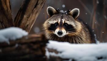 Portrait of young red fox in snow generated by AI photo