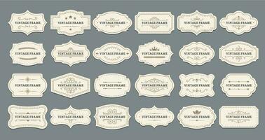 Ornamental label frames. Old ornate labels, decorative vintage frame and retro badge vector set