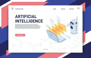 Artificial Intelligence analyzes files. AI processed database, machine learning and data processing isometric 3D vector illustration