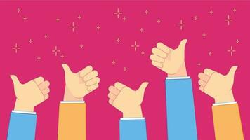 Thumb up feedback. Successful office people with thumbs up hand gestures, teamwork and positive congratulations vector illustration