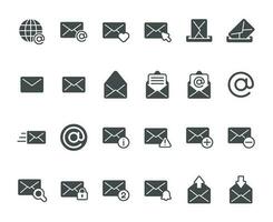 Mail envelope silhouette icon. Email inbox messages, office mailbox and sending emails silhouettes vector icons set