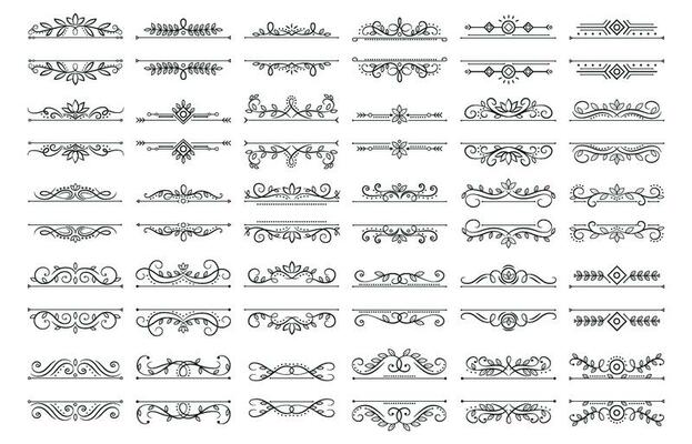 Vintage calligraphic dividers. Ornate swirl divider, ornamental curls frames and ornate decor frame template vector set