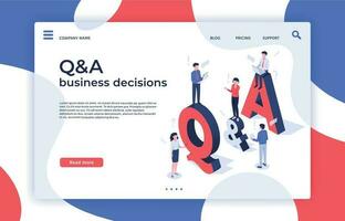 Questions and answers. Find decision, problem solving and QA business decisions landing page isometric vector illustration