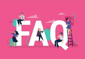 FAQ. Frequently asked questions, people with smartphones ask question and find answers. Questions help vector illustration