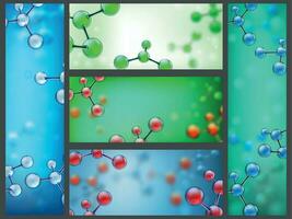resumen moléculas pancartas Ciencias célula investigación, química moléculas y molecular estructura bandera vector ilustración conjunto