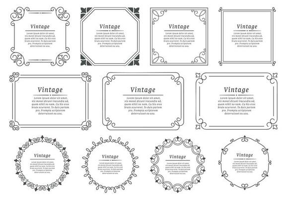 Royal hand drawn text frame. Retro elegant graphic frame, vintage ornamental border and decorative book emblem vector set