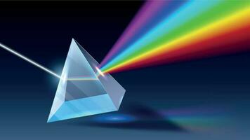 Realistic prism. Light dispersion, rainbow spectrum and optical effect realistic 3D vector illustration