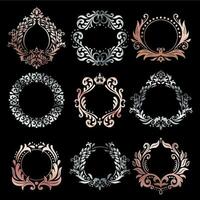 florido marcos plata ornamental marco, Rosa oro Clásico prima enmarcado y refinado ornamento fronteras vector conjunto