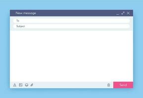 Email message window. Mail app interface, mailings emails and send online feedback blank frame vector illustration