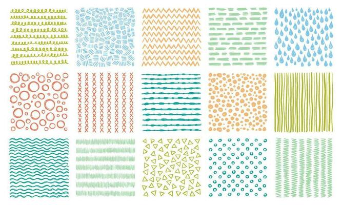 Hand drawn textures. Scribble pattern, curved lines patterns and lined texture vector background set