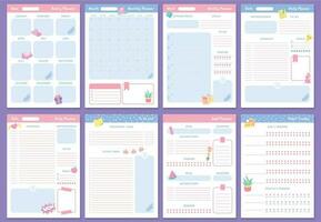 Cute planner templates. Weekly, monthly and yearly planners. To do list, goal planner and habit tracker pages design vector set