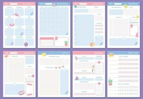 Cute planner templates. Weekly, monthly and yearly planners. To do list, goal planner and habit tracker pages design vector set