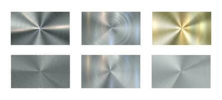 Circular metal texture. Radial brushed metals, grey steel and metallic chrome textures realistic vector background set