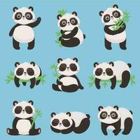 dibujos animados panda niños. pequeño pandas, gracioso animales con bambú y linda dormido panda oso vector ilustración conjunto