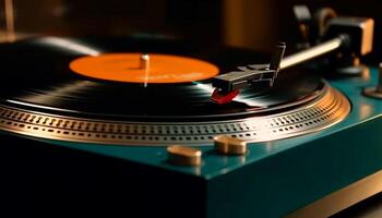 Retro turntable spinning old fashioned grooved soundtrack variation photo