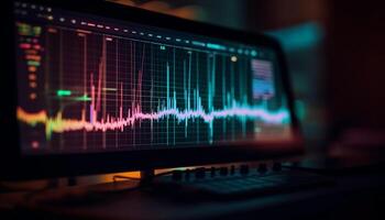 Heartbeat pulsating on computer monitor, doctor analyzing photo