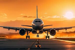 aeropuerto escena - avión en el pista - generativo ai foto