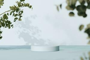 3D rendering Mock up greenery podium for product design, minimal display. shadow overlay. photo