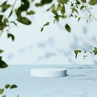 3D rendering Mock up greenery podium for product design, minimal display. shadow overlay. photo