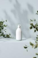 3D rendering Mock up greenery podium for product design, minimal display. shadow overlay. photo