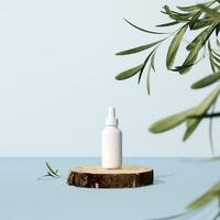 3D rendering Mock up greenery podium for product design, minimal display. shadow overlay. photo