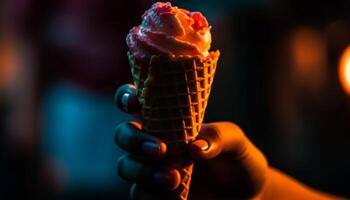 Refreshing summer treat ice cream cone indulgence generated by AI photo