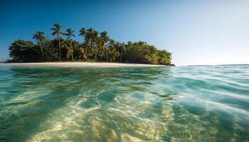 Idyllic palm tree paradise, turquoise waters, heaven generated by AI photo