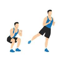 Man doing squats to side leg raises or leg lifts exercise. vector