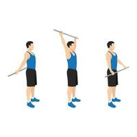 Man doing shoulder pole or broomstick stretch exercise. vector