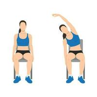 Woman doing seated side bends or lat stretch exercise. vector