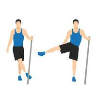 Man doing side lateral leg or hip swings exercise. vector