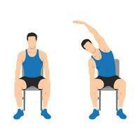 Man doing seated side bends or lat stretch exercise. vector