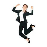 Beautiful brunette happy businesswoman jumping wearing suit vector