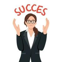 Attractive successful business woman dressed in stylish black suit. Confident businesswoman concept. vector