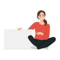 Illustration of a pretty woman holding an empty board on a white background vector