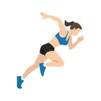 mujer corredor sprinter explosivo comienzo en correr. vector