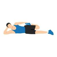 Man doing side lying quad stretch exercise. vector