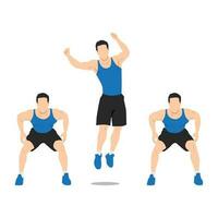 Man doing side to side jump squat exercise. vector