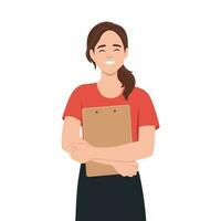 Beautiful office woman holding clipboard with smile vector