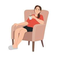 Woman relaxing at home and getting coffee break concept vector