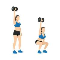 Woman doing single or one arm overhead dumbbell squats exercise. vector