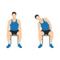 Man doing seated side leans or chair leans exercise. vector