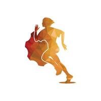 Running woman side view. vector illustration. with the icon of gear cog golden color pattern color.