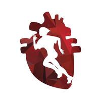 Running woman side view. vector illustration. inside the shape of human heart red pattern color.