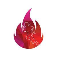 Running woman side view. vector illustration. inside the shape of fire pattern.